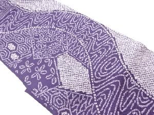 絞り鹿の子に抽象花々・変わり流水模様名古屋帯